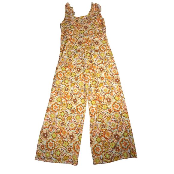 Dazey LA Womens Ruffle Sleeveless Retro Floral Jumpsuit Large - Picture 2 of 6
